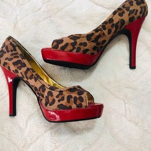 Candies leopard red heels 9